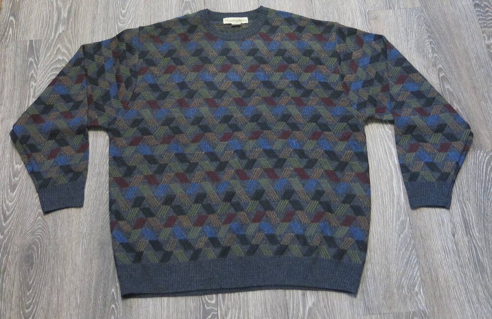 VINTAGE MUNSINGWEAR Grandpa Sweater Size XL Men Multi Color Long Sleeve Winter